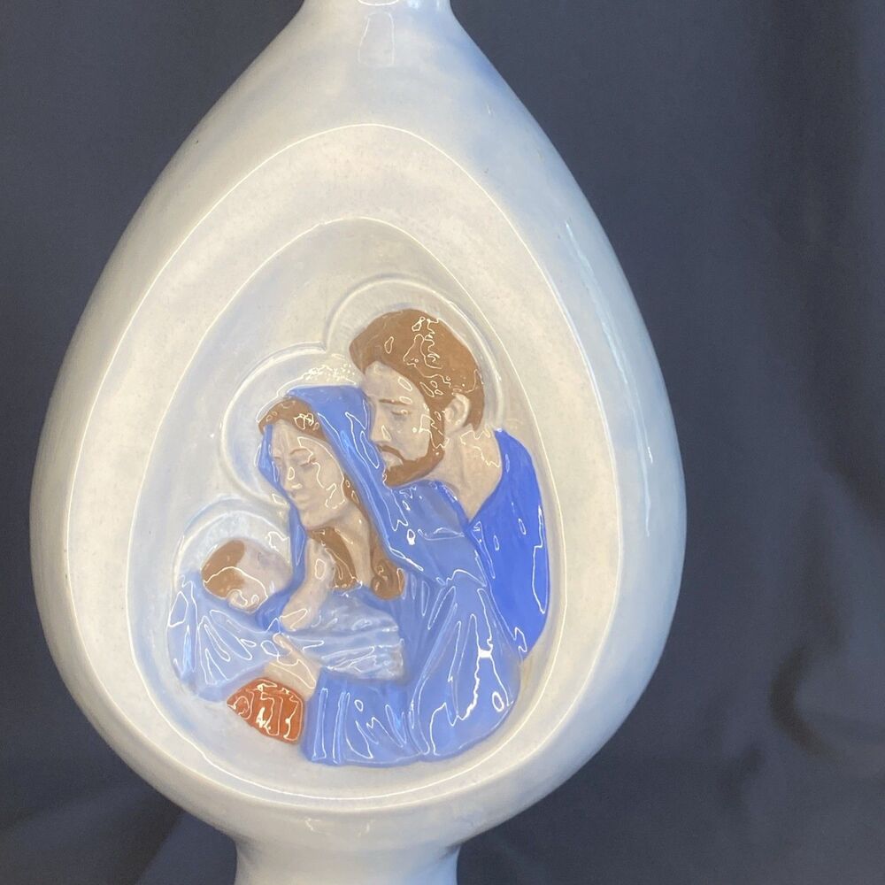 Vintage Holy Family Ceramic Christmas Finial 14” Hand Painted Byron Mold Jesus